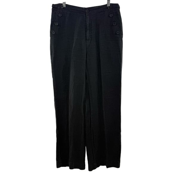 Sundance Black Coastal Cove Buttons Pockets Wide Leg Linen Sailor Pants Size 8 - Picture 2 of 12
